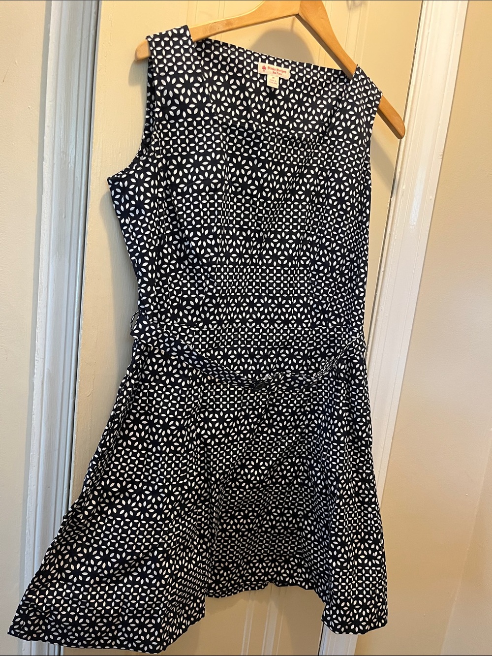 Brooks Brothers Cotton Navy & White Sleeveless Belted Dress Size 14